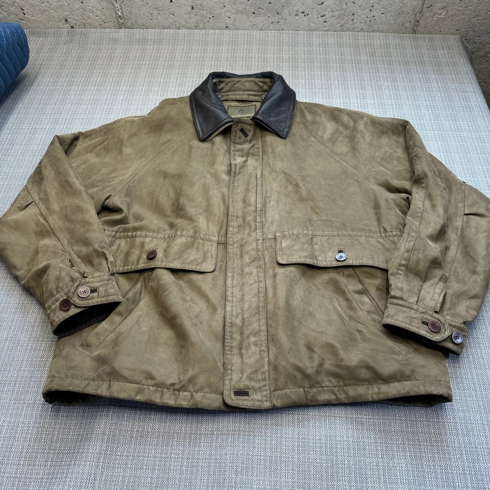 Rainforest Outdoor Field Jacket XL Leather Collar Faux Suede Brown Outdoor Gorp*